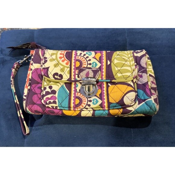 Vera Bradley Pushlock Wristlet PLUM CRAZY Push Lock & Zip Top Zip Inner Pocket - Picture 1 of 5